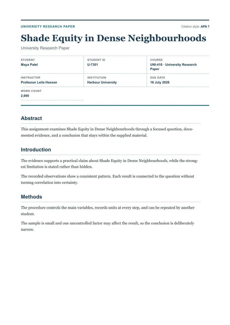 Rendered University Research Paper PDF with literature, methods, academic figure, findings, and references