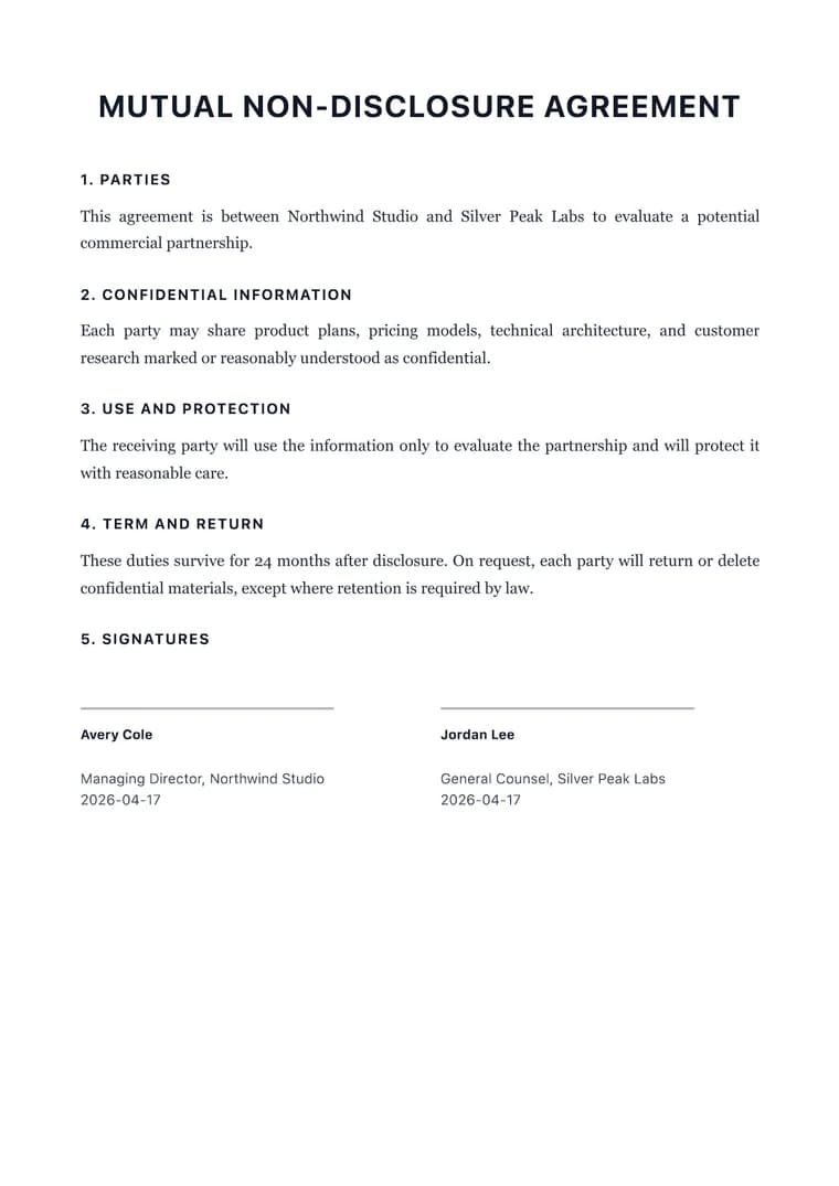 Markdown Legal Contract to PDF - Rendered PDF